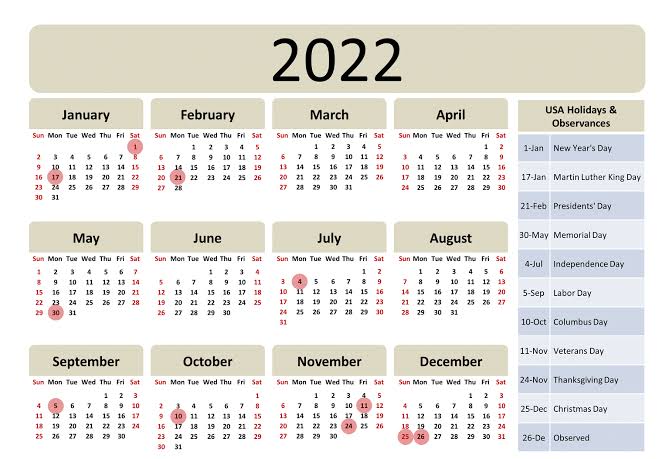 الإجازات المتبقية في عام 2022